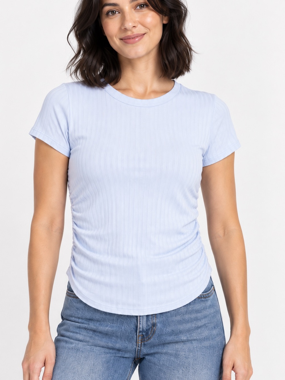 #30: NWT DKNY Pale Blue Ribbed Short Sleeve Tee